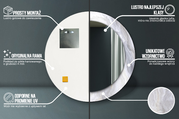 Runder spiegel bedrucktem rahmen Abstrakter Marmor