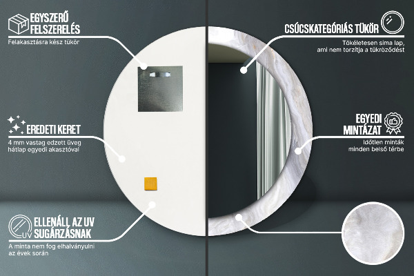 Runder spiegel bedrucktem rahmen Abstrakter Marmor