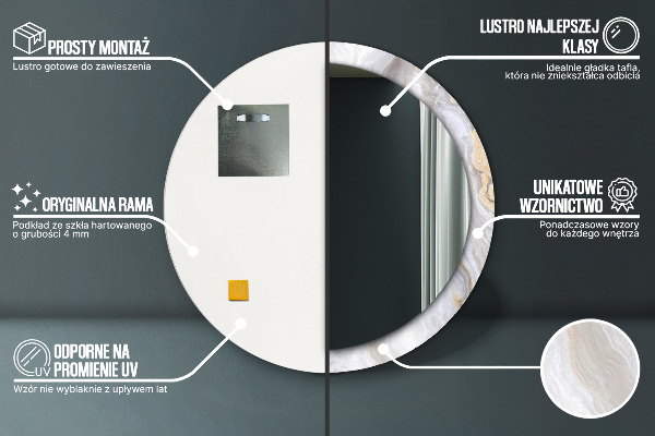 Runder spiegel bedrucktem rahmen Abstrakter Marmor