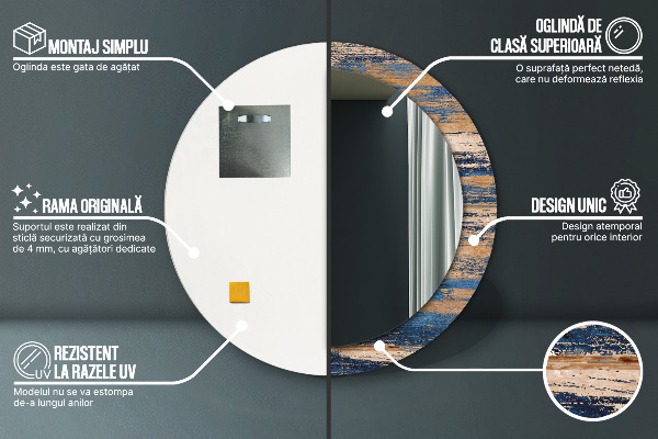 Runder spiegel bedrucktem rahmen Zusammenfassung Holz