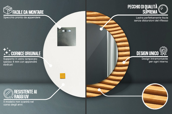 Runder spiegel mit dekorativem aufdruck Holzwelle