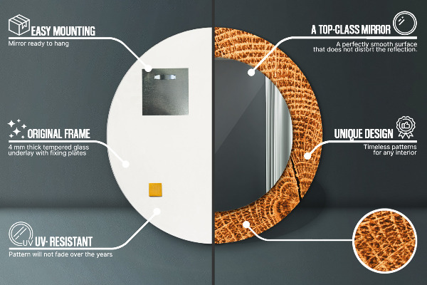 Runder spiegel mit dekorativem aufdruck Eichenholz