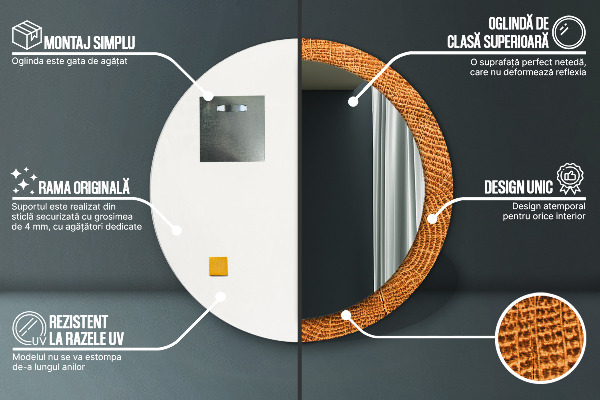 Runder spiegel mit dekorativem aufdruck Eichenholz