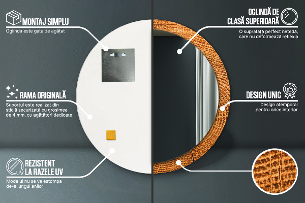 Runder spiegel mit dekorativem aufdruck Eichenholz