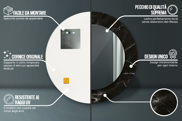 Runder spiegel mit dekorativem aufdruck Marmorstein