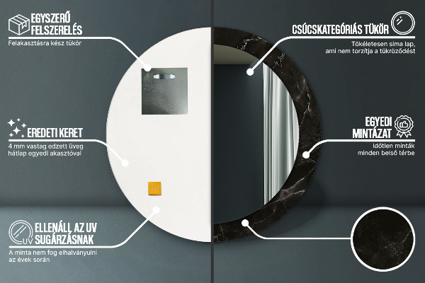 Runder spiegel mit dekorativem aufdruck Marmorstein