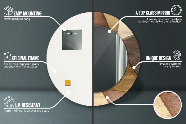 Runder spiegel mit dekorativem aufdruck Geometrisches 3D-Holz