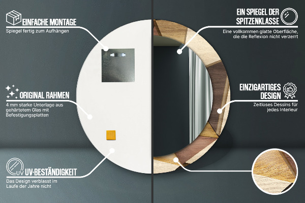 Runder spiegel mit dekorativem aufdruck Geometrisches 3D-Holz