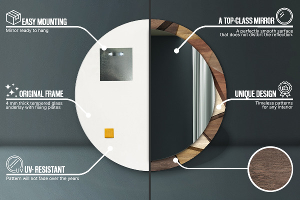 Runder spiegel mit dekorativem aufdruck Geometrisches 3D-Holz