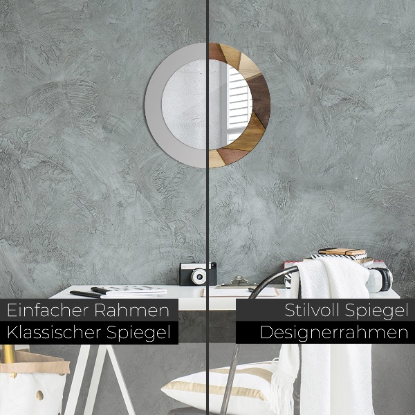 Runder spiegel mit dekorativem aufdruck Geometrisches 3D-Holz