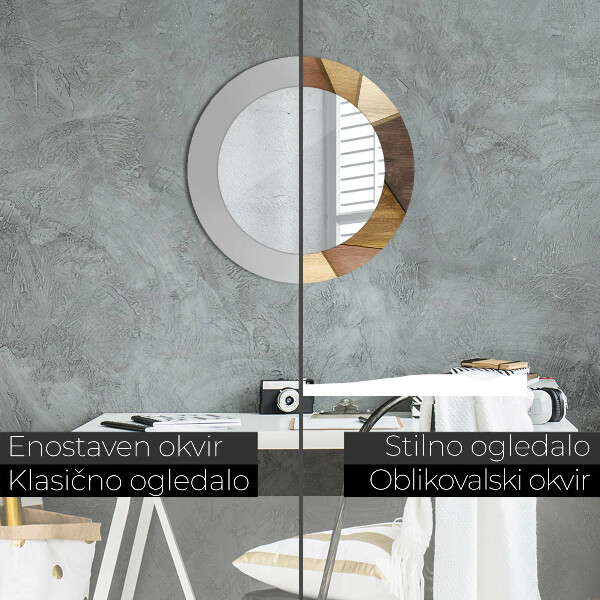 Runder spiegel mit dekorativem aufdruck Geometrisches 3D-Holz