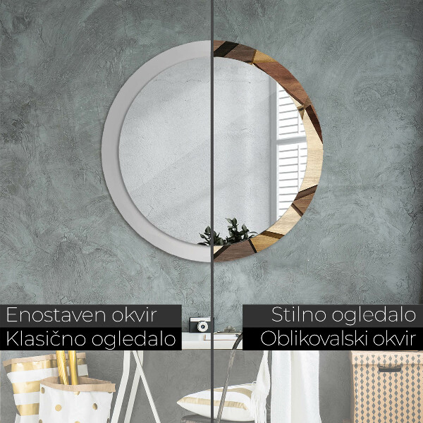 Runder spiegel mit dekorativem aufdruck Geometrisches 3D-Holz