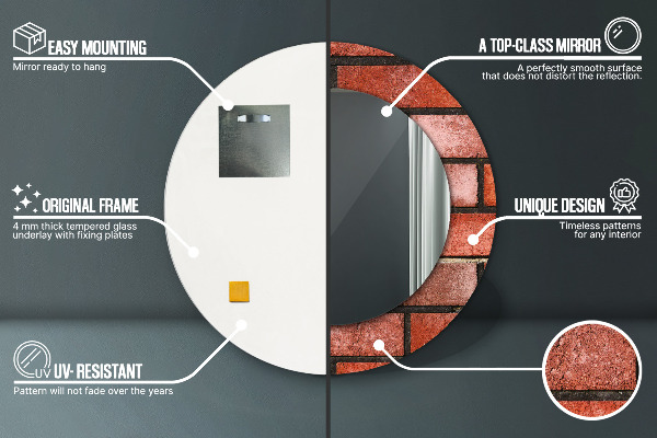 Runder spiegel aufdruck roter Ziegelstein