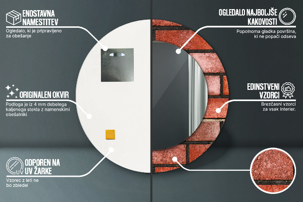 Runder spiegel aufdruck roter Ziegelstein