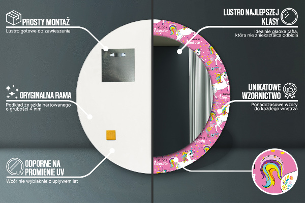 Runder spiegel mit dekoration Magisches Einhorn