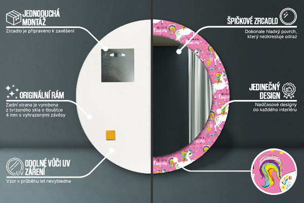 Runder spiegel mit dekoration Magisches Einhorn