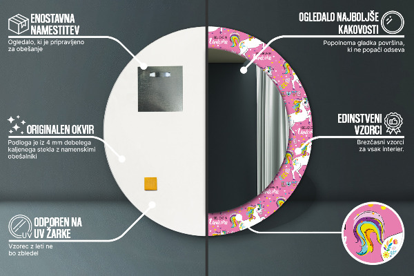 Runder spiegel mit dekoration Magisches Einhorn