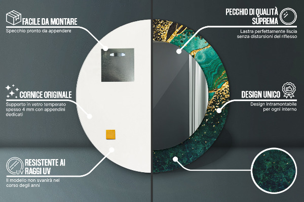 Runder spiegel mit dekoration Marmorgrün