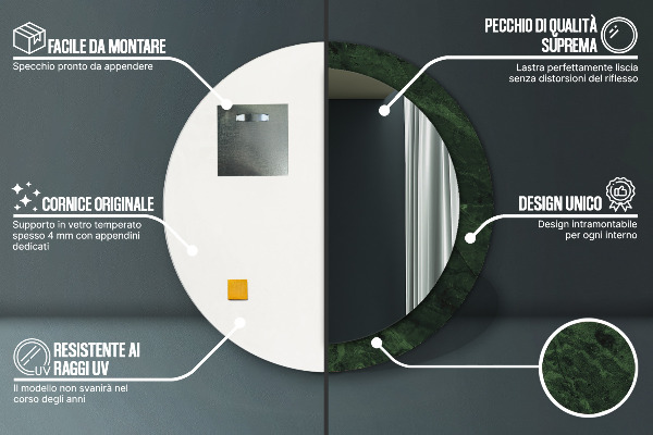 Runder spiegel mit dekoration Grüner Marmor