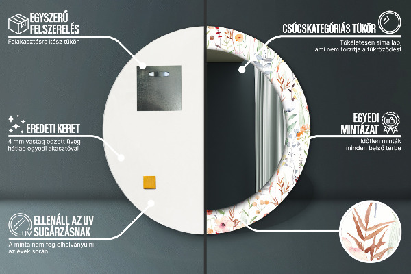 Runder spiegel bedrucktem rahmen Wilde Blumen