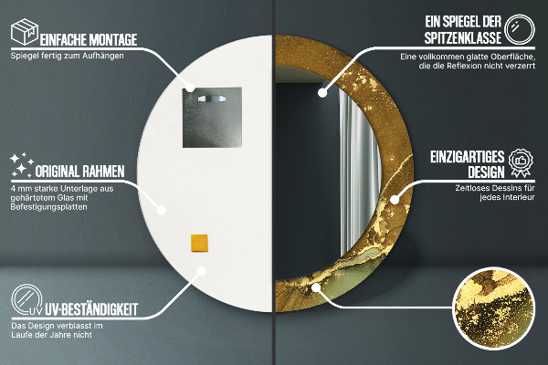 Runder spiegel bedrucktem rahmen Metallische Wirbel