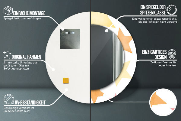 Runder spiegel bedrucktem rahmen Pastellsterne