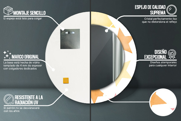 Runder spiegel bedrucktem rahmen Pastellsterne