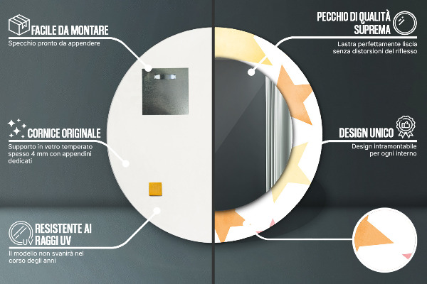 Runder spiegel bedrucktem rahmen Pastellsterne