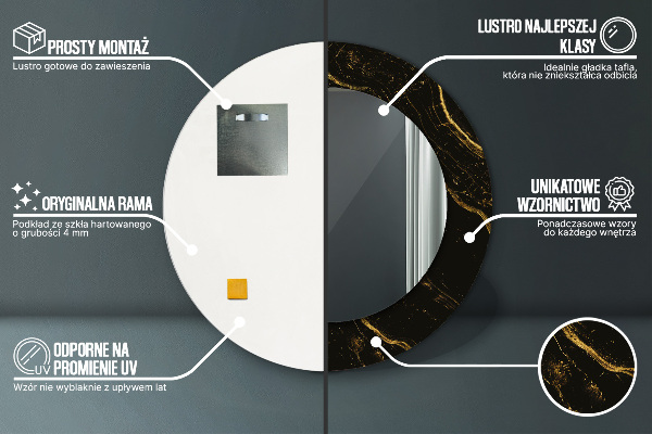 Runder spiegel bedrucktem rahmen Schwarzer Marmor