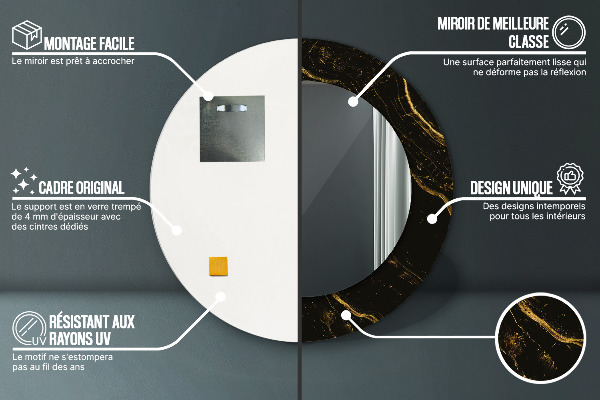 Runder spiegel bedrucktem rahmen Schwarzer Marmor