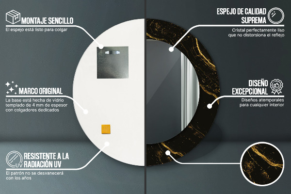 Runder spiegel bedrucktem rahmen Schwarzer Marmor