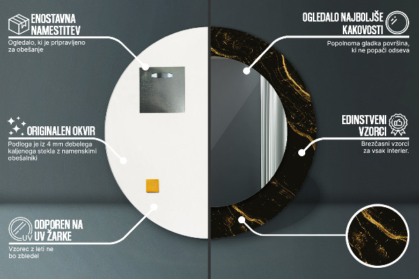 Runder spiegel bedrucktem rahmen Schwarzer Marmor