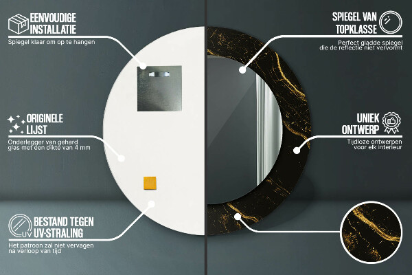 Runder spiegel bedrucktem rahmen Schwarzer Marmor