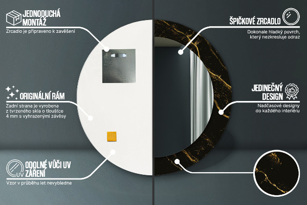 Runder spiegel bedrucktem rahmen Schwarzer Marmor