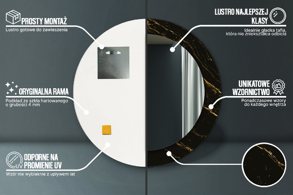 Runder spiegel bedrucktem rahmen Schwarzer Marmor