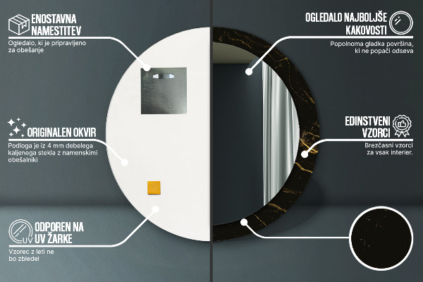 Runder spiegel bedrucktem rahmen Schwarzer Marmor