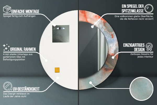 Runder spiegel bedrucktem rahmen Onyx Murmeln