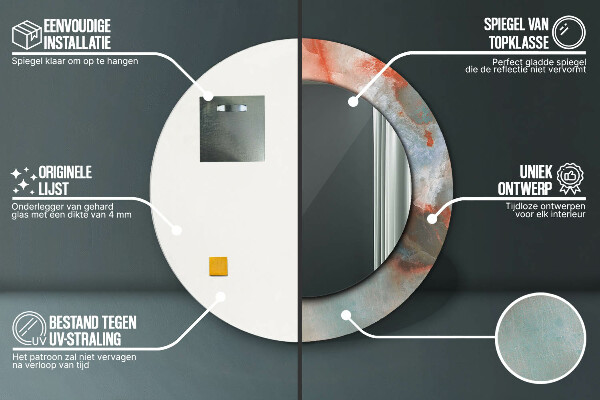 Runder spiegel bedrucktem rahmen Onyx Murmeln