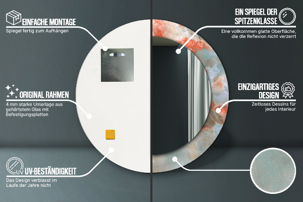 Runder spiegel bedrucktem rahmen Onyx Murmeln