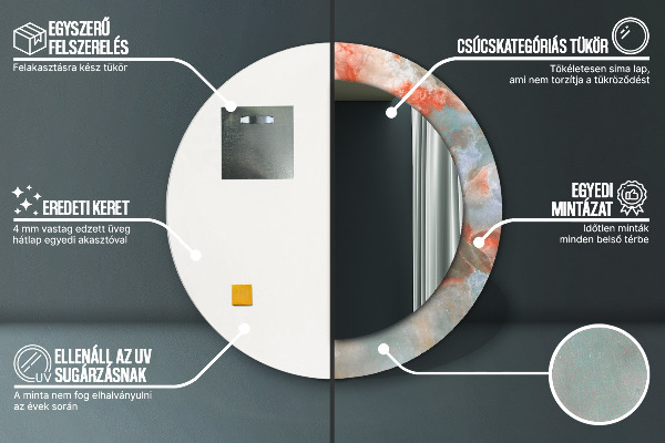 Runder spiegel bedrucktem rahmen Onyx Murmeln