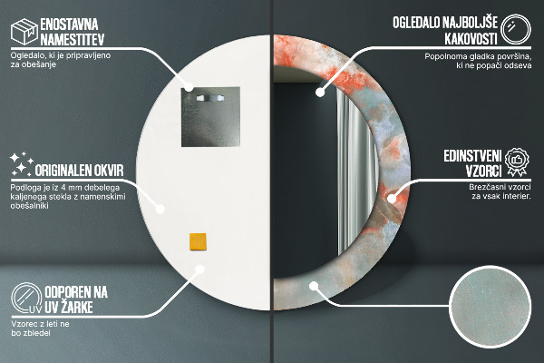 Runder spiegel bedrucktem rahmen Onyx Murmeln