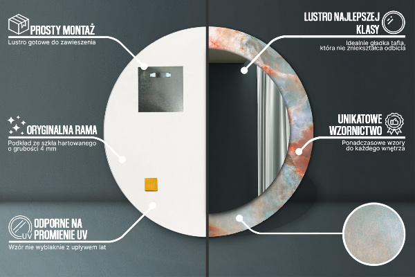 Runder spiegel bedrucktem rahmen Onyx Murmeln