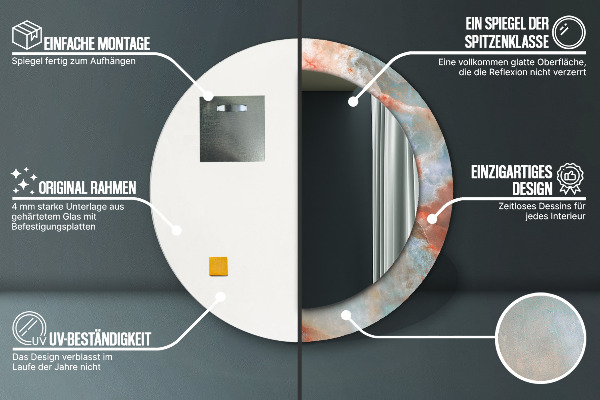 Runder spiegel bedrucktem rahmen Onyx Murmeln