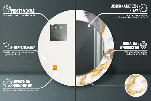 Runder spiegel mit dekorativem aufdruck weisser Marmor