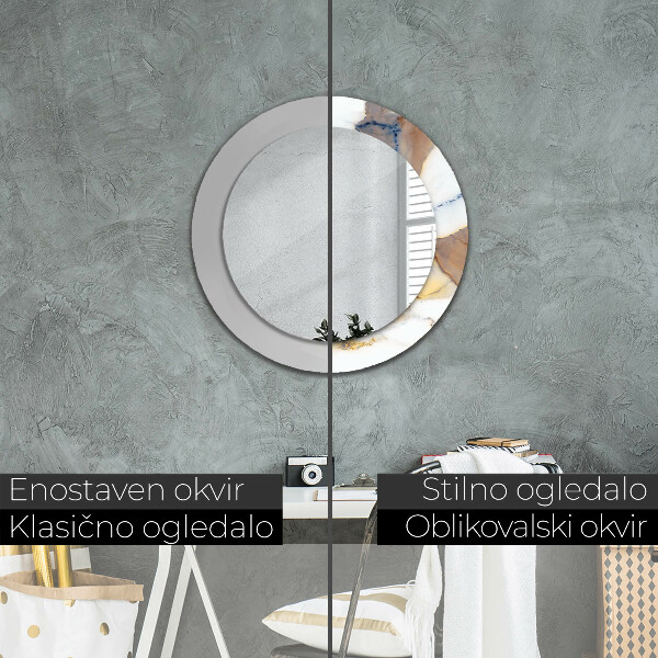 Runder spiegel mit dekorativem aufdruck weisser Marmor