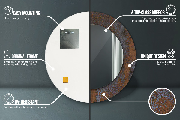 Runder spiegel mit dekorativem aufdruck Metallic rustikal