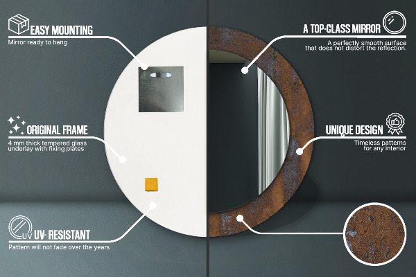 Runder spiegel mit dekorativem aufdruck Metallic rustikal