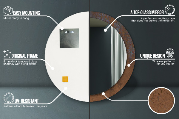 Runder spiegel mit dekorativem aufdruck Metallic rustikal