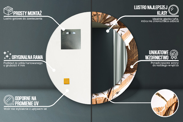 Runder spiegel mit dekorativem aufdruck Palmenblätter