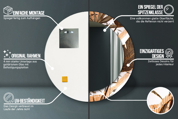 Runder spiegel mit dekorativem aufdruck Palmenblätter